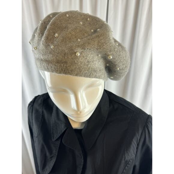 Zara Pearl Dorned Wool Beret Gray S-M Sustainable 68-53 - Picture 1 of 16